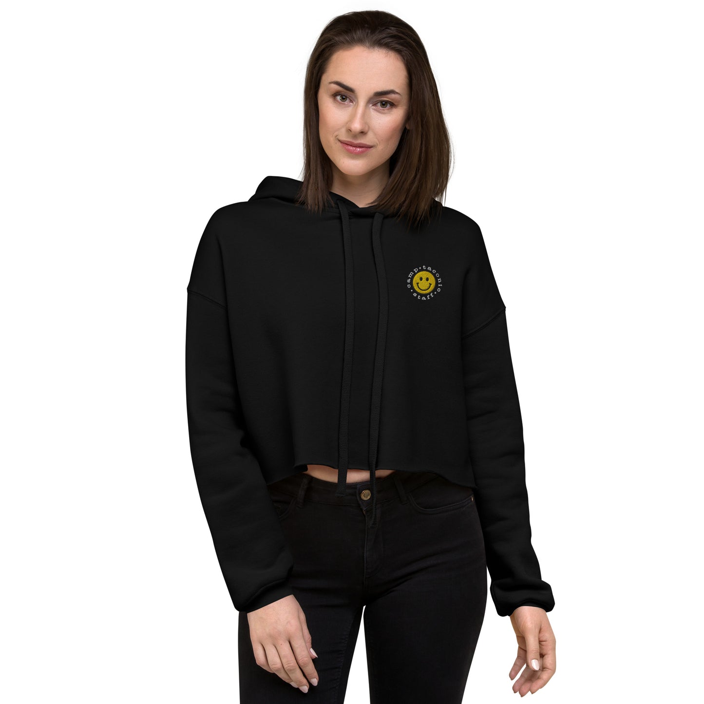 Women's Embroidered Smiley Staff Cropped Hoodie